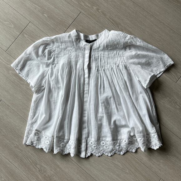 J Crew Lace Trim Pintuck Top In Cotton Voile Womens XS White Flaw - Picture 1 of 10